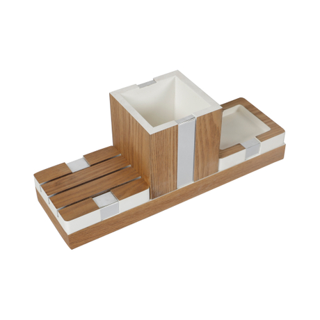 Schreibtisch-Organizer aus MDF mit unterer Ablage, verstellbarem Stifthalter, Kartenhalter und Ablage für Haftnotizen